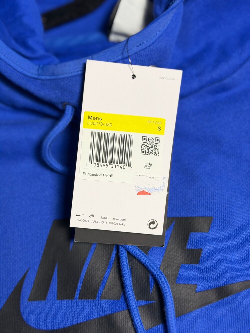 Nike Air Hoodie Small Blue Pullover Sweatshirt White Sleeve Panels - Picture 5 of 6